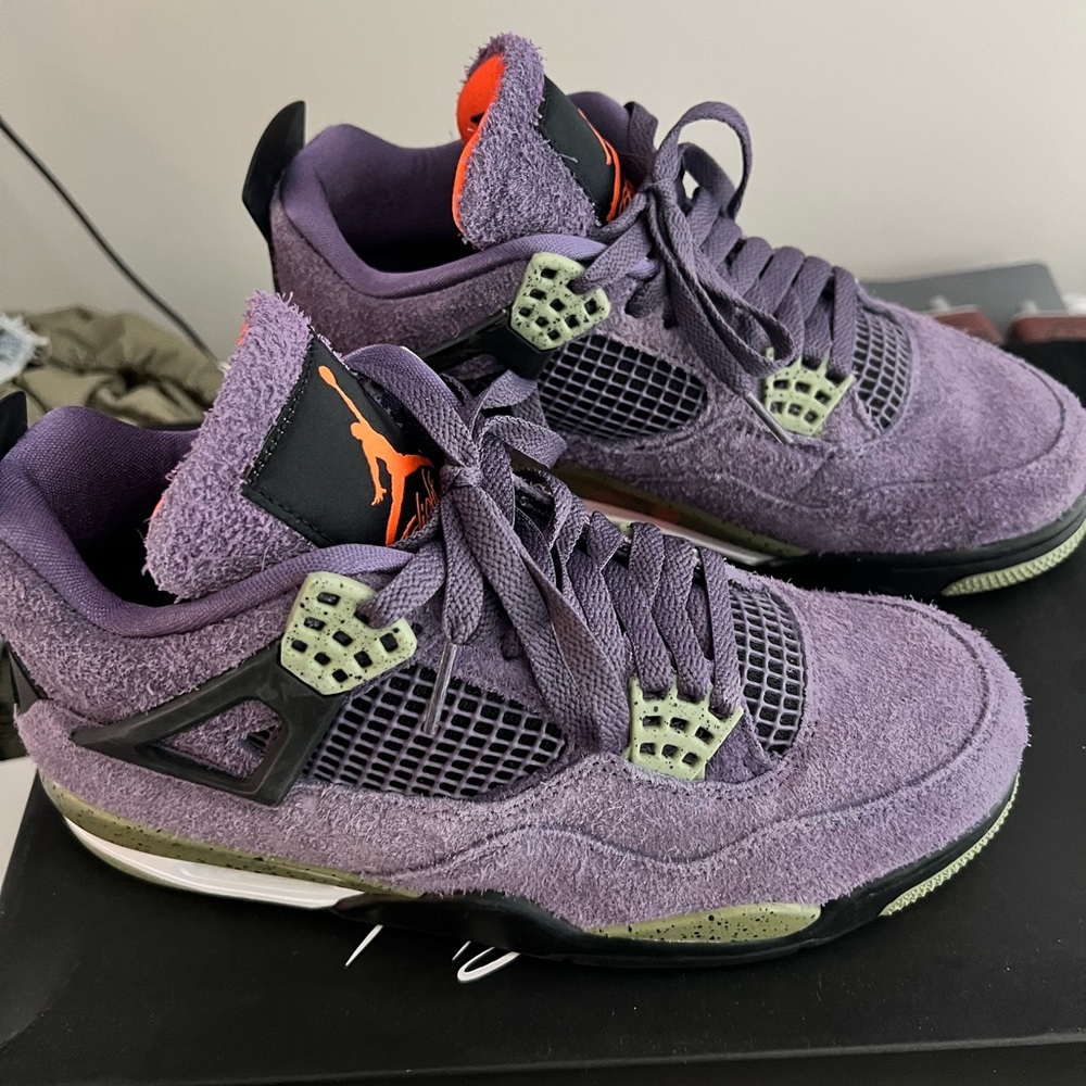 Jordan Purple and Olive Sneakers with Orange Accents